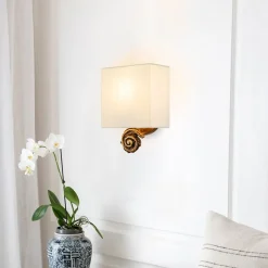 Online Elstead Wandlampe Stoffschirm H: 25,4 cm in Blattgold Weiß