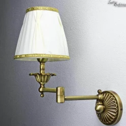 Clearance Giovanni Battista Wandlampe Stoffschirm Weiß aus Echt-Messing