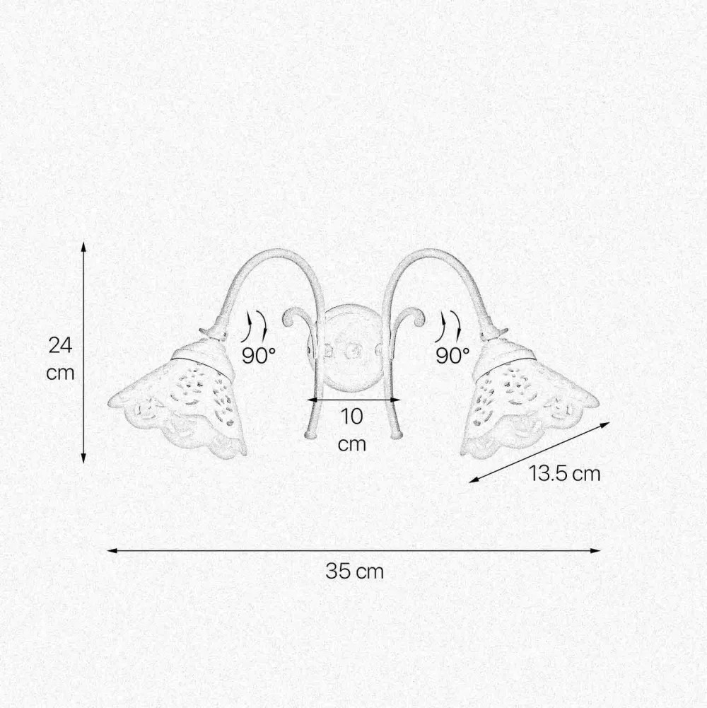 Giovanni Battista Wandlampe verstellbar B: 35 cm Keramik Messing 2-flammig E14* Spots|Badezimmer Lampe