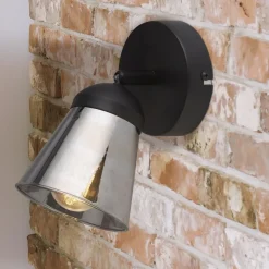 Sale Searchlight Wandlampe verstellbar Schwarz Rauchgrau E14 Glasschirm