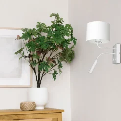 Luminex Wandlampe Weiß Stoff Lesearm E27 G9 H:38 cm blendarm* Wandleuchten|Schlafzimmer Lampen