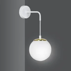 Discount Emibig Wandlampe Weiß verstellbar Kugel Schirm Glas Metall E27