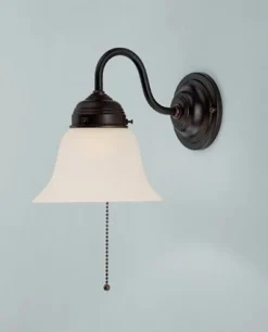 Berliner Messingleuchten Wandleuchte Antik Messing Glas mit Zugschalter E27* Wohnzimmerlampen|Metall Lampen