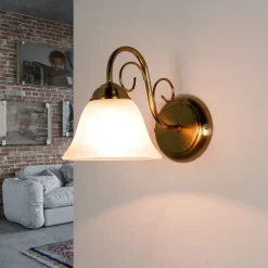 New Easylight Wandleuchte ATHEN in Messing Rustikal Glasschirm