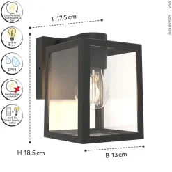 Eco-Light Wandleuchte außen Aluminium Glas E27 IP44 H:18,4 cm* Metall Lampen|Außenwandleuchten