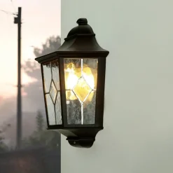 Best Elstead Wandleuchte Außen Kirchenglas IP43 Schwarz Haus