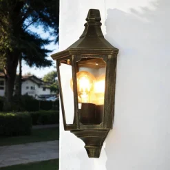 Elstead Wandleuchte Außen Laterne Goldschwarz Aluminium* Vintage Lampen|Rustikale Lampen