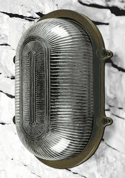 Andromeda Wandleuchte außen Messing Riffelglas E27 IP64 B: 26 cm* Außenwandleuchten|Feuchtraumleuchten