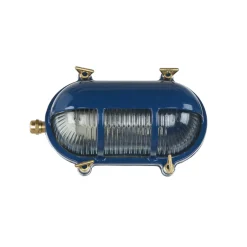 Discount Lido Wandleuchte außen Messing Riffelglas IP64 E27 Blau