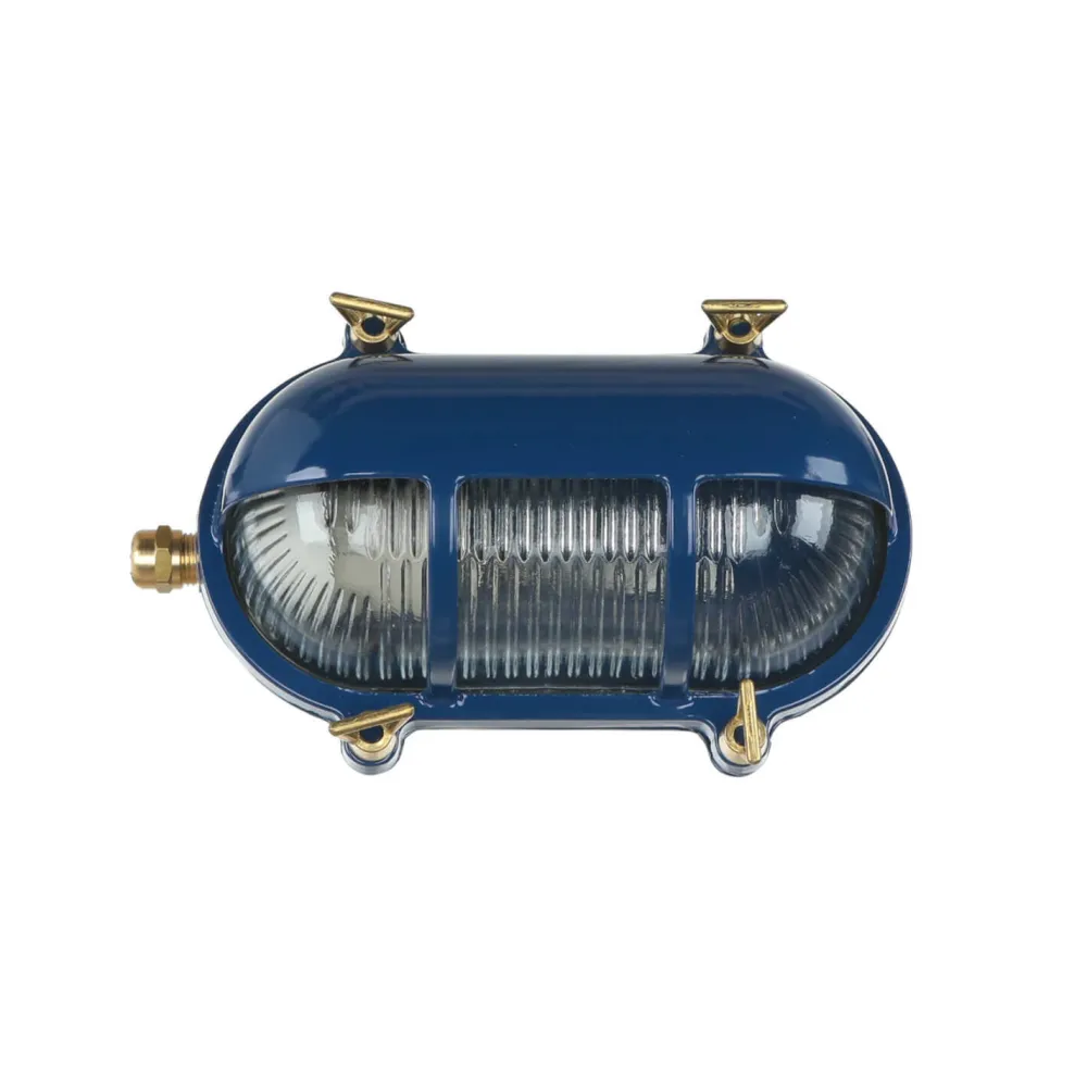 Discount Lido Wandleuchte außen Messing Riffelglas IP64 E27 Blau