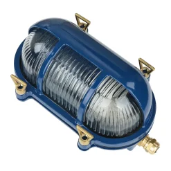 Discount Lido Wandleuchte außen Messing Riffelglas IP64 E27 Blau