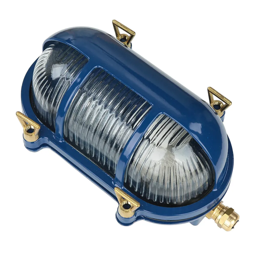 Discount Lido Wandleuchte außen Messing Riffelglas IP64 E27 Blau