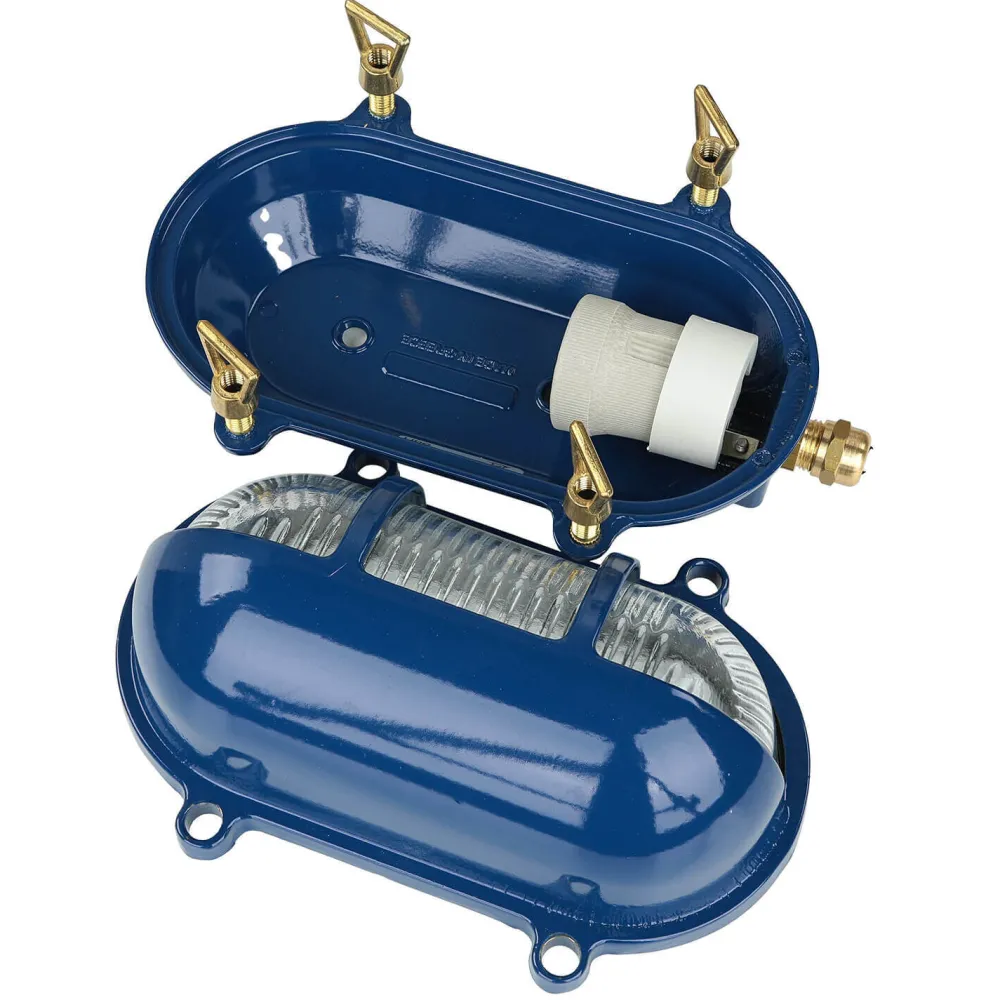 Discount Lido Wandleuchte außen Messing Riffelglas IP64 E27 Blau