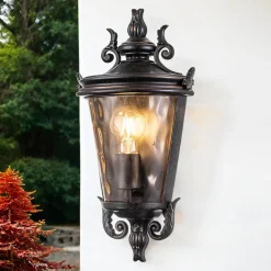 Elstead Wandleuchte außen Rauchglas Aluminium IP44 H: 43,2 cm* Glaslampen|Metall Lampen