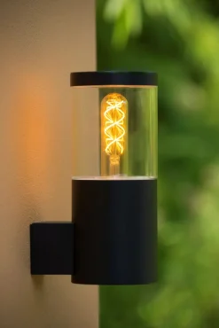 Wandleuchte Außen Stahl Schwarz IP44 H:23 cm E27 Balkon* Außenwandleuchten|Metall Lampen