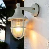 Lido Wandleuchte außen Weiß IP64 E27 Glas Messing massiv* Rustikale Lampen|Metall Lampen