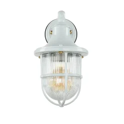 Lido Wandleuchte außen Weiß IP64 E27 Glas Messing massiv* Rustikale Lampen|Metall Lampen