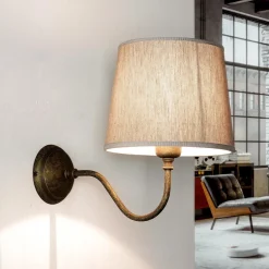 Giovanni Battista Wandleuchte aus Echt-Messing mit Stoffschirm Beige* Wandleuchten|Esszimmer Lampen