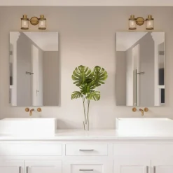 Best Elstead Wandleuchte Bad Vintage IP44 B: 38,1 cm Metall Glas 2x E27