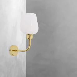 Giovanni Battista Wandleuchte Badezimmer H: 28,5 cm Messing Glas E27 TALIS* Wandleuchten|Badezimmer Lampe