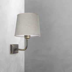 Giovanni Battista Wandleuchte E27 in Bronze matt Beige Stoff Echt-Messing* Wandleuchten|Schlafzimmer Lampen