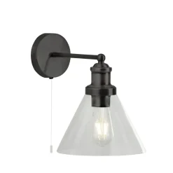 Searchlight Wandleuchte E27 Schwarz Klar mit Schalter Vintage* Wohnzimmerlampen|Glaslampen