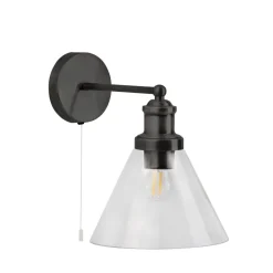 Searchlight Wandleuchte E27 Schwarz Klar mit Schalter Vintage* Wohnzimmerlampen|Glaslampen