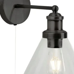 Searchlight Wandleuchte E27 Schwarz Klar mit Schalter Vintage* Wohnzimmerlampen|Glaslampen