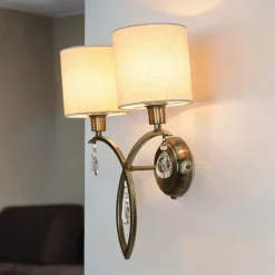 Hot Searchlight Wandleuchte 2-flammig in Messing Antik Natur E14 Stoff