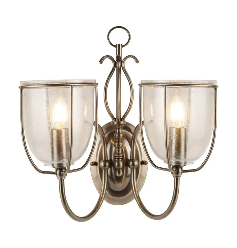 Searchlight Wandleuchte 2-flammig mit Schalter E14 Glas Metall* Wandleuchten|Wohnzimmerlampen