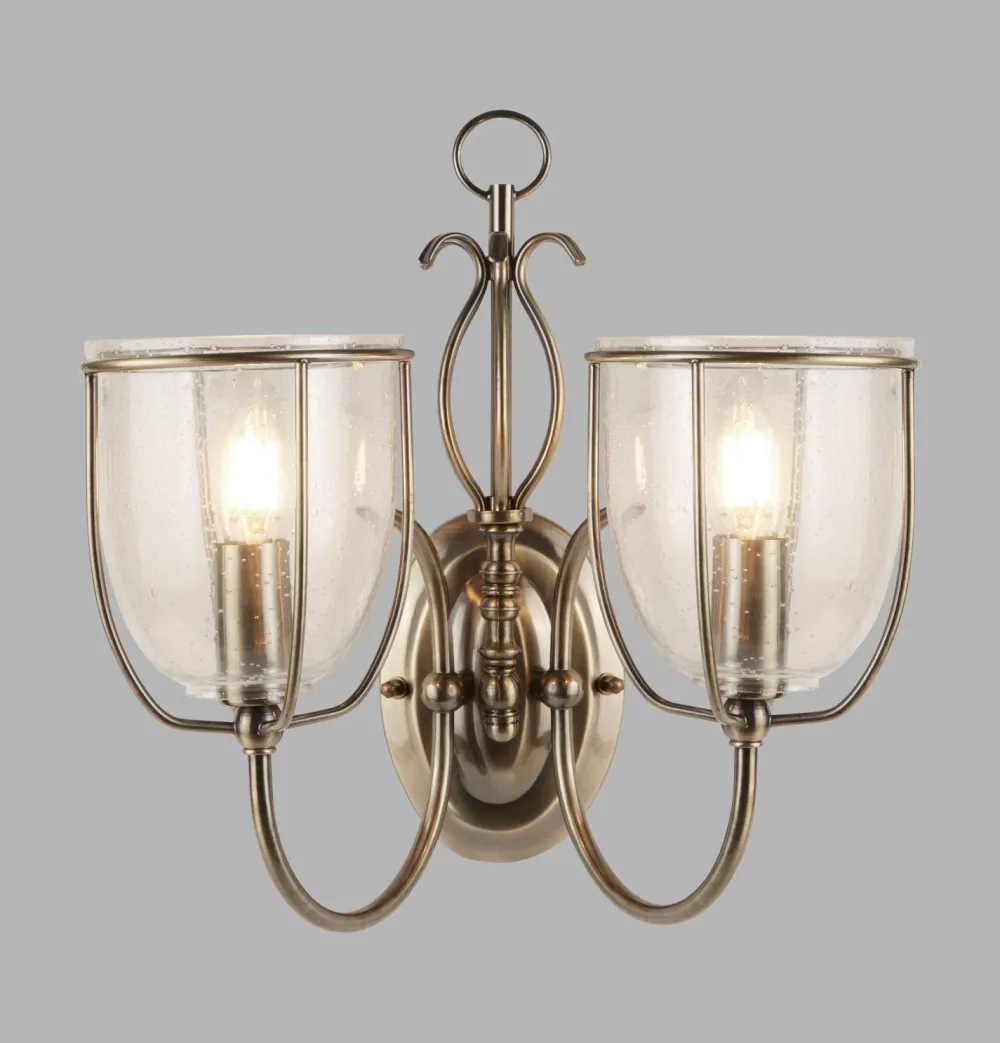 Searchlight Wandleuchte 2-flammig mit Schalter E14 Glas Metall* Wandleuchten|Wohnzimmerlampen