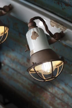 Ferroluce Wandleuchte 2-flammig Weiß Braun Keramik Metall* Wohnzimmerlampen|Keramiklampen