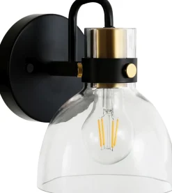 Online Novecento Wandleuchte Glas Metall H: 19 cm klein E27 Schwarz Gold