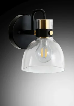 Online Novecento Wandleuchte Glas Metall H: 19 cm klein E27 Schwarz Gold