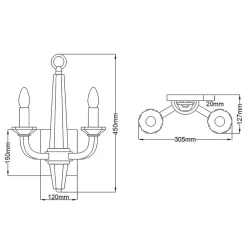 Elstead Wandleuchte innen 45 cm hoch Metall Kristall 2x E14* Wohnzimmerlampen|Metall Lampen
