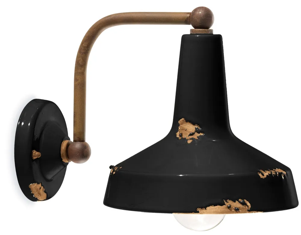 Outlet Ferroluce Wandleuchte Keramik E27 H: 21 cm Schwarz Industrial