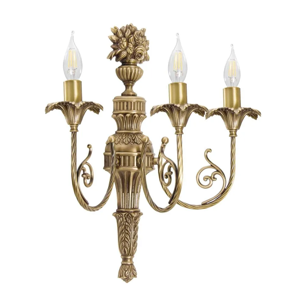 Giovanni Battista Wandleuchte Messing 3-flammig E14 in Bronze hell Floral* Wandleuchten|Jugendstil Lampen