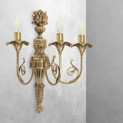 Giovanni Battista Wandleuchte Messing 3-flammig E14 in Bronze hell Floral* Wandleuchten|Jugendstil Lampen