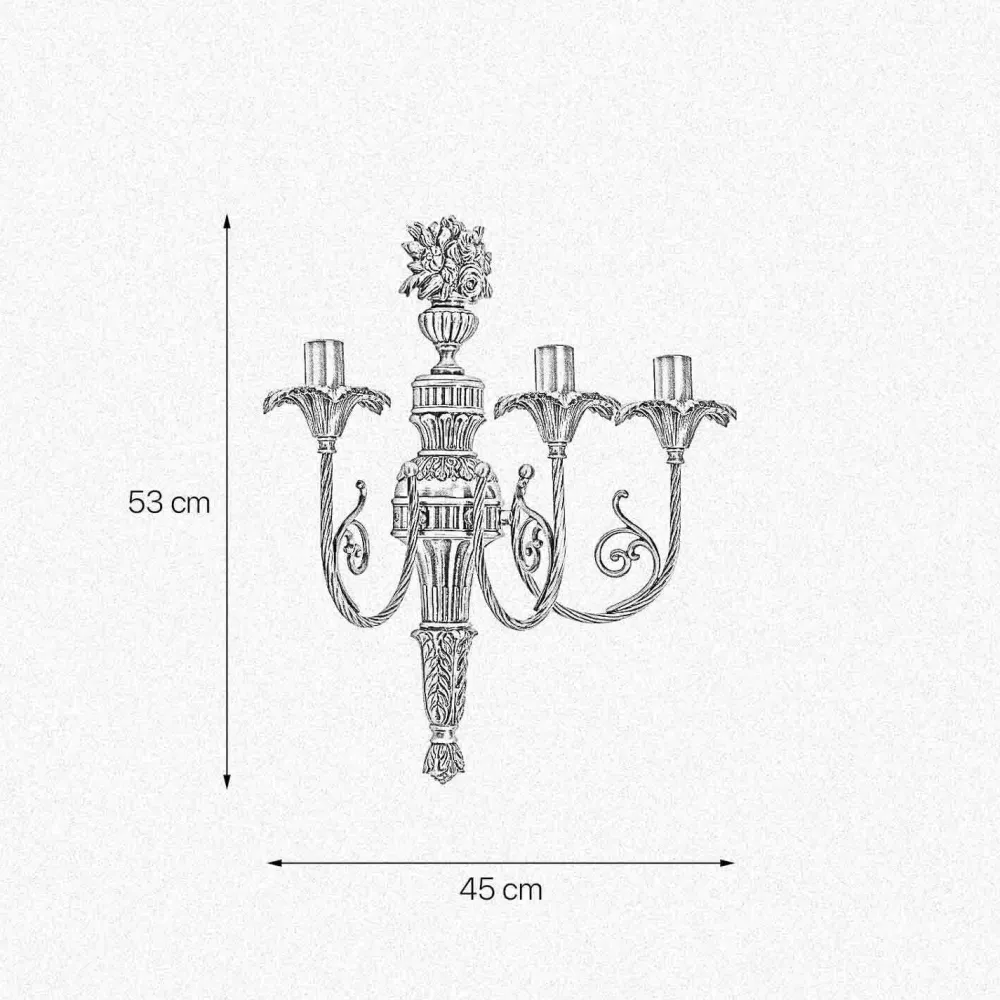 Giovanni Battista Wandleuchte Messing 3-flammig E14 in Bronze hell Floral* Wandleuchten|Jugendstil Lampen