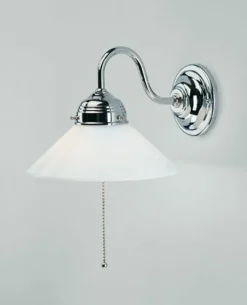 Berliner Messingleuchten Wandleuchte Messing in Chrom Glas E27 mit Zugschalter* Wohnzimmerlampen|Küchenlampen