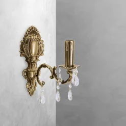 New Giovanni Battista Wandleuchte Messing Kristall H: 29 cm E14 massiv in Bronze