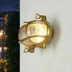 Lido Wandleuchte Messing Riffelglas IP64 oval Maritim* Metall Lampen|Messinglampen