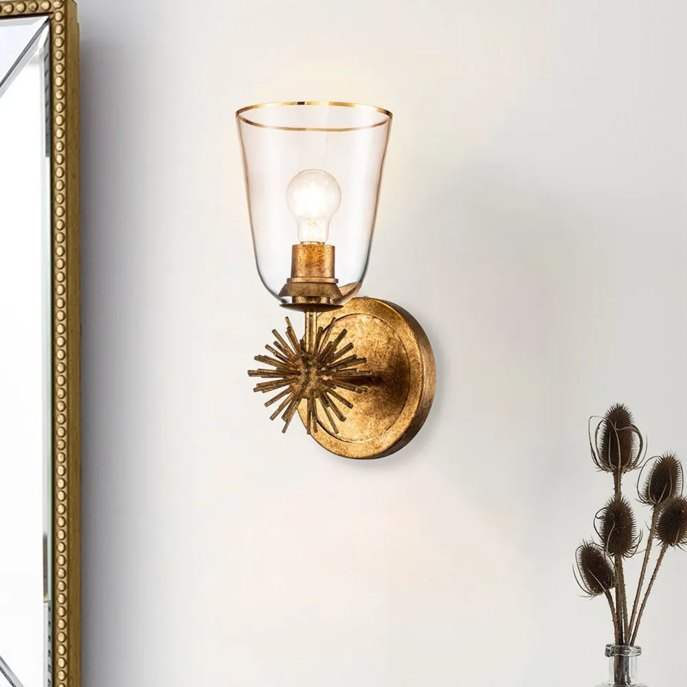 Elstead Wandleuchte Metall Glas H: 36,8 cm in Gold Antik E27* Wandleuchten|Rustikale Lampen