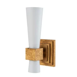 Hot Elstead Wandleuchte Metall Glas H: 35,6 cm in Gold Antik Weiß