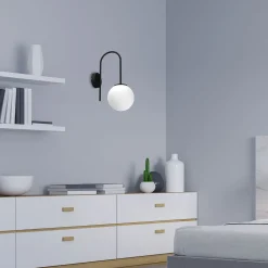 Luminex Wandleuchte Metall Glas Schwarz Weiß E14 Kugel blendarm* Wandleuchten|Küchenlampen