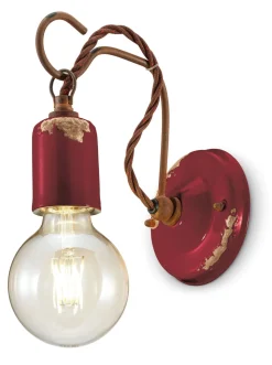 Ferroluce Wandleuchte Metall H: 18 cm Bordeaux Shabby Antik E27* Wohnzimmerlampen|Küchenlampen