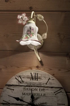 Ferroluce Wandleuchte Metall Keramik E14 26 cm hoch Landhaus* Wohnzimmerlampen|Keramiklampen