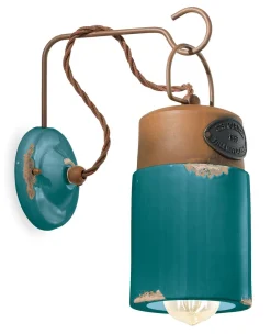 Ferroluce Wandleuchte Metall Keramik H: 33 cm E27 Vintage Handarbeit* Wohnzimmerlampen|Keramiklampen