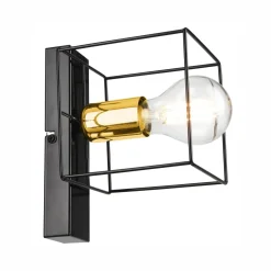Lamkur Wandleuchte Metall klein Schwarz Gold Würfel Draht für E27* Wandleuchten|Flurlampen