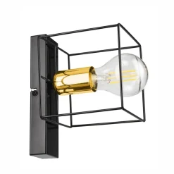 Lamkur Wandleuchte Metall klein Schwarz Gold Würfel Draht für E27* Wandleuchten|Flurlampen